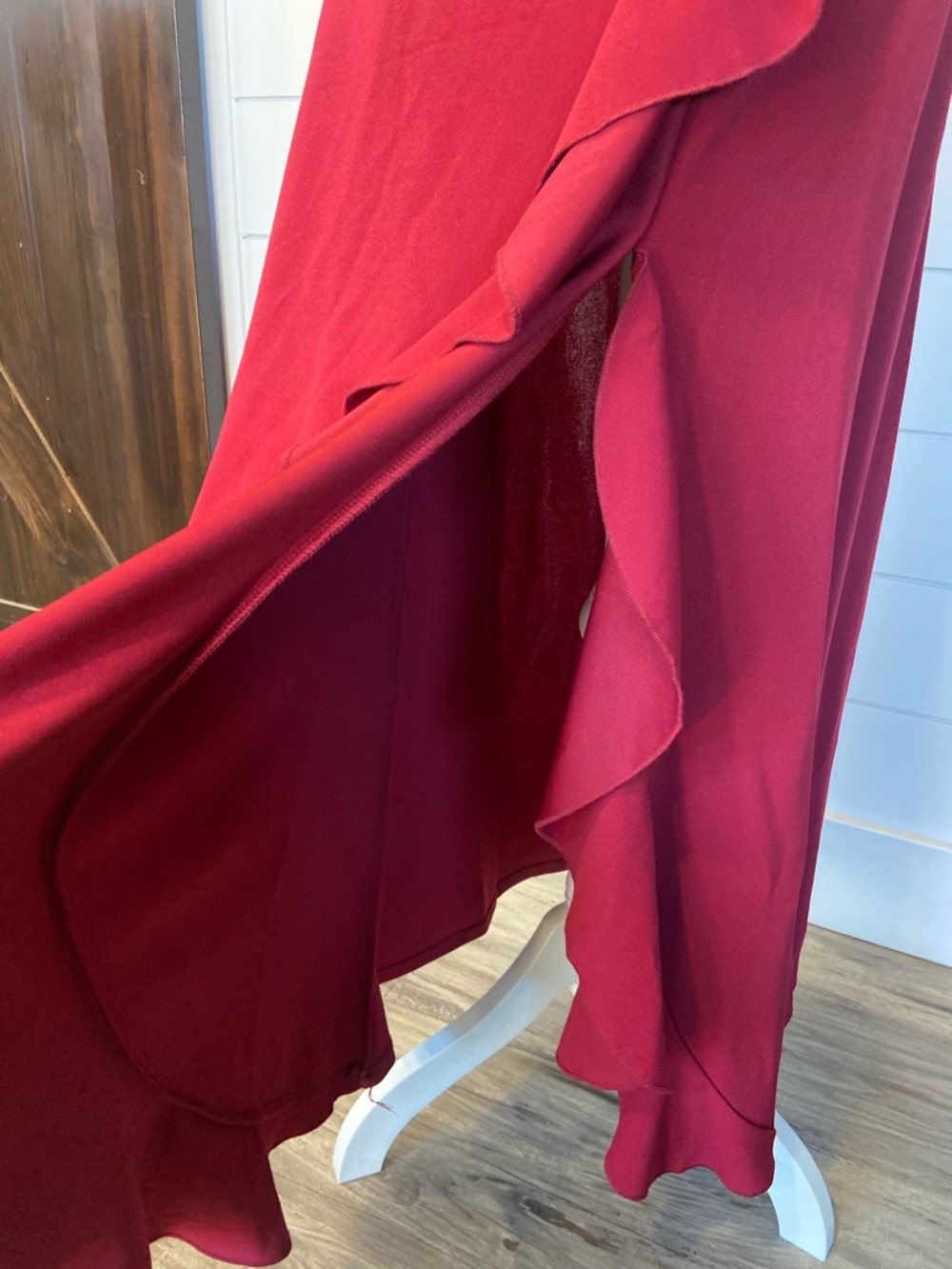 One-Shoulder Red Ruffle Evening Dress - Picture 3 of 8